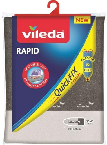 Vileda Express Rapid Bügelbrettbezug für Dampfbügelstation, metallisierte und wärmereflektierende Oberfläche für schnelleres Bügeln, Bügelbretter von 30-45cm x 110-130cm, Farbe Silber-Grau Metallic