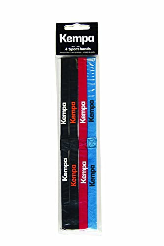 Kempa Haarbänder, rutschfest, elastisch, unisex, schmale Sport-Stirnbänder für Erwachsene und Kinder, Set mit 4 Farben für Sport und Freizeit, 4 Stück