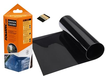 FOLIATEC TOPSTRIPE Blendstreifen Tönungsfolie Sonnenkeil Windschutzscheibe Folie mit effektivem Sonnenschutz durch Tönung, schwarz, 15 x 152 cm