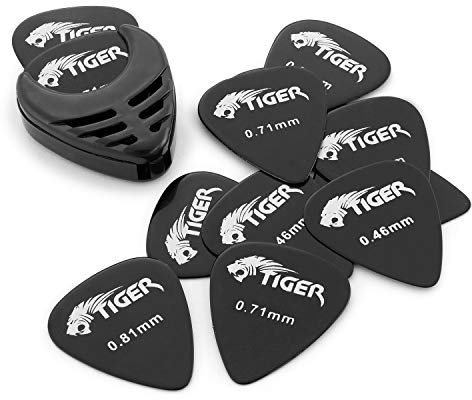 Tiger GAC56-BK 12 Gitarrenplektren mit Halter für Plektren