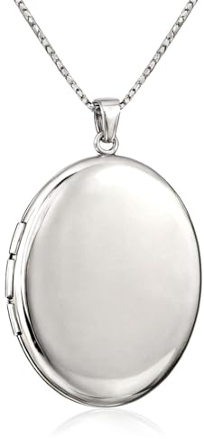 Alexander Castle Schlichte Oval 925 Sterling Silber Kette mit Foto Medaillon für Damen Mädchen Kinder - 22mm x 19mm - 18 Sterlingsilber Foto Kette & Schmuck Geschenk-Box