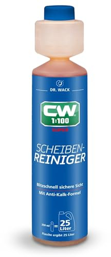DR. WACK - CW1:100 Super Scheibenreiniger 250 ml - Konzentrat mit Antikalk-Formel - Reiniger für Scheinwerfer- & Scheibenwaschanlagen - Hohe Ergiebigkeit für 25 l Flüssigkeit - Hochwertige Autopflege