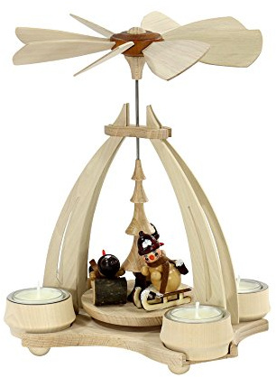 Dekohelden24 Tisch-Pyramide aus Buchenholz mit Schneemannfiguren, ca. 24 cm