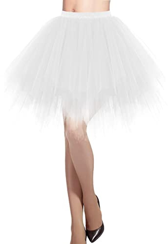 DRESSTELLS Karneval Kostüm Tüllrock Tütü Rock Weiß Fasching Cosplay Röcke Kurz 80er Party Unterrock Ballett Tanzkleid Petticoat White M