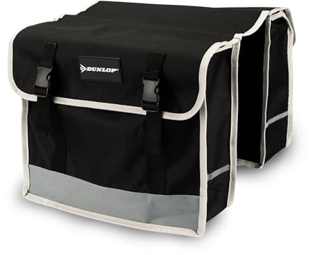 DUNLOP Fahrradtasche Doppel Wasserdicht - Gepäckträgertasche 36x30x12cm - Nylon Fahrradtaschen mit Reflektierenden Streifen für Sicherheit - Klettverschluss Einfach - Schwarz