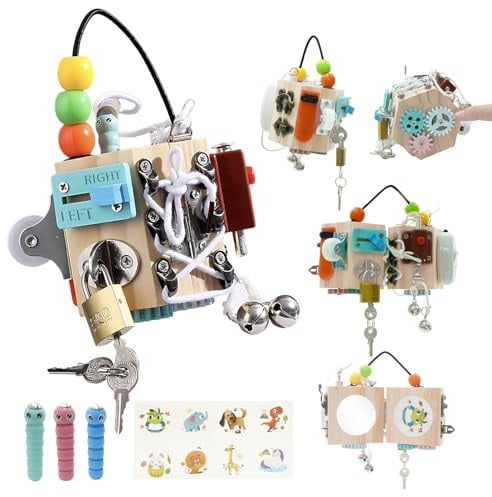Busy Board Baby Busy Activity Cube|15-in-1 Fidget Cube Stresswürfel Tragbares Anti Stress Spielzeug, Aktivitäts Würfel Spielzeug, Motorikwürfel Montessori Lernspielzeug für Kleinkinder ab 3 Jahren