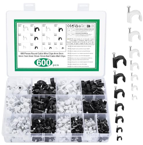 But the Cow 600 STK Kabelschellen Nagelschellen, Schwarz Weiß | Kabelclips, Kabelklemmen mit Nagel, Kabelbefestigung Wand, Für Netzwerkkabel, 4mm 5mm 6mm 7mm 8mm 10mm 12mm