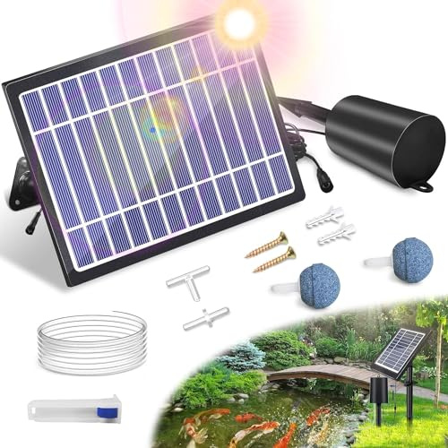 UKSUNVI Solar-Belüfter mit Luftpumpe, 3 Modi (18H/36H/72H) – 4 W, 2200 mAh, Blasenregler für kleine Außenbecken