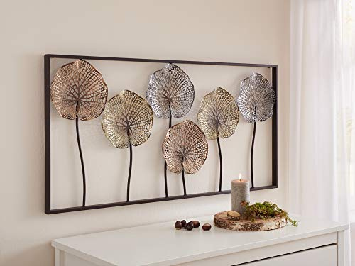 Dekoleidenschaft 3D Wandbild Lotus aus Metall, 100x50 cm, Wandschmuck, Wanddeko, Wandverzierung, Metallbild, Deko-Objekt