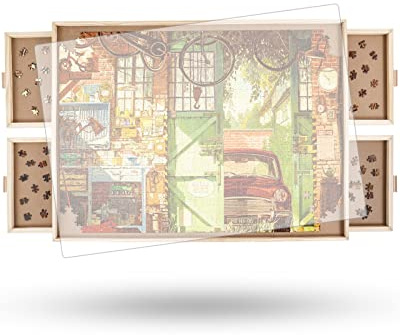 1500 Stück Drehbares Puzzlebrett mit Schubladen und Abdeckung, 83 x 62 cm Tragbarer Holz-Puzzletisch für Erwachsene, Lazy Susan Dreh-Puzzletisch, Geburtstagsgeschenk für Mama