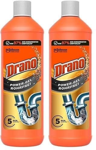 Drano Power Gel Rohrfrei Abflussreiniger, Rohrreiniger, für Küche & Bad, entfernt Verstopfungen, 2er Pack (1 x 1000 ml)