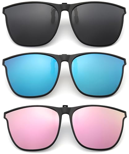 MOAZIFI Polarisiertes 3er Set sonnenbrillen clip für brille, praktische sonnenbrille über normale brille, leichte aufsteck sunglasses zum Autofahren Alltag Damen Herren