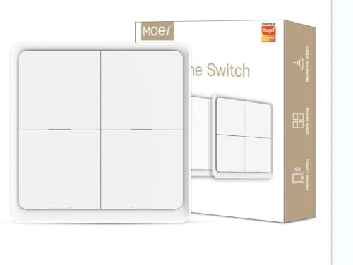 MOES ZigBee Szenenumschaltung Tuya Smart Device, 4 Tasten 12 Szenenwechsel, Smart Home Automation, erfordert MOES ZigBee Gateway, Batterie enthalten, weiß