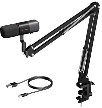 NearStream AM20X USB/XLR Kondensator-Podcast-Mikrofon mit Mikrofonarm | Supernieren-Tonabnehmer mit 48 kHz/24-Bit-Audio, KI-Rauschunterdrückung, Verstärkungsregelung, Monitoring
