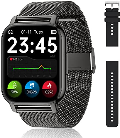 Popglory Smartwatch Herren Damen, 1.85 Fitnessuhr mit Blutdruckmessung Telefonfunktion Sprachsteuerung Herzfrequenz, 100+ Sportmodi Fitness Tracker Schrittzähler Schlaf SpO2, für Android iOS
