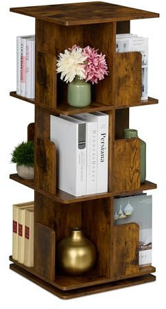 Relaxdays Bücherregal, 360 Grad drehbar, 3 Ebenen, braun | Industrial Design