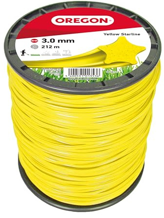 Oregon Sternförmiger Mähfaden 3 mm, Gelb, Für hohes Gras, Unkraut, Rasen und dichte Vegetation, Robuster Profi-Nylonfaden, Für die meisten Rasentrimmer, 3,0 mm x 212m (69-461-Y)