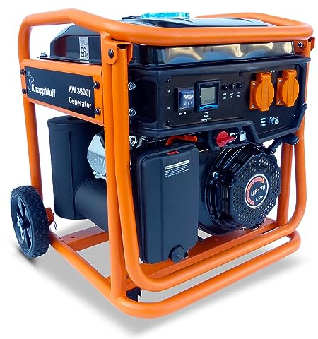 KnappWulf Inverter Generator KW3600 Stromerzeuger Stromgenerator 2x230V 3200W inkl. Handgriffe und Transporträder Notstromaggregat reine Sinuswelle Ölmangelsicherung 4-Takt Benzinmotor 7 PS 12L Tank