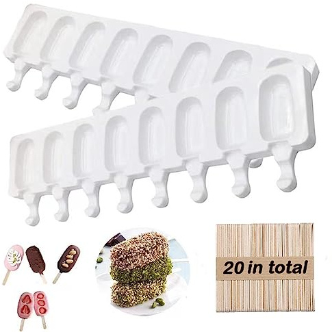 Eisformen eis am stiel,Stieleisformen silikon,Eis form,Eisförmchen (2Stück) | Eis formen für stieleis,Popsicle molds,Eis Selber Machen Dessertform,2 Stück 8 Cavity Eiscreme form-Cake Pop Ice Lolly Mould