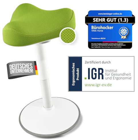 Vina Home® SH-01S Bürohocker Ergonomisch [IGR Zertifiziert] | Sitzhocker ergonomisch höhenverstellbar [47-65 cm]| Ergonomischer Hocker für Arbeit & Freizeit | Schwingeffekt [rutschfest] (Grün)