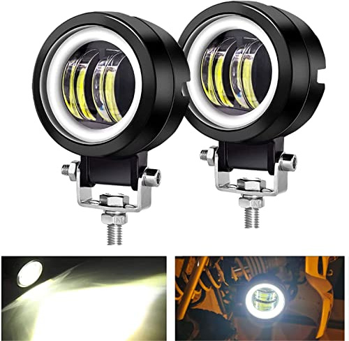 YUGAUNG Paar 3” Runde Nebelscheinwerfer DRL Angel Eyes 6000K 80W 8000lm 10-80V DC LED Projekt Weiß SUV Motorräder IP68 Verstellbare Montagehalterungen Wasserdicht.