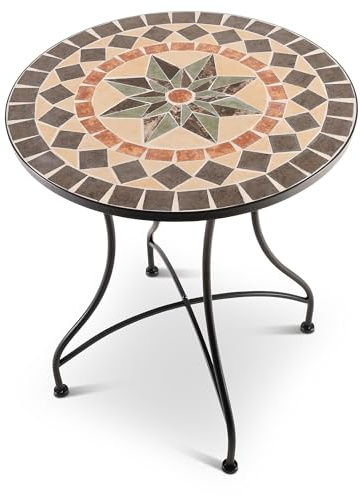 MACOShopde by MACO Möbel Raburg Mosaiktisch, 60 cm Ø, runder Gartentisch mit Mosaikmuster, Balkon- und Terrassentisch, mediterranes Flair, liebevolle Handarbeit, Mayla, Anthrazit-Terrakotta