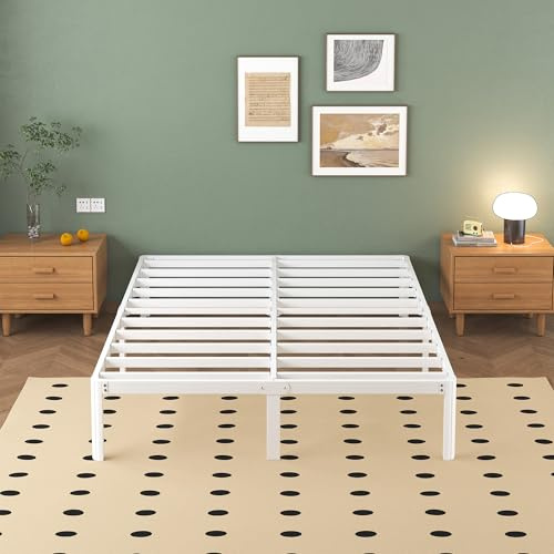 Lutown-Teen Metallbett 180x200 cm mit Rundes Beine, Höhe 36cm Ehebett Bettrahmen mit Metall Lattenrost, Weiß