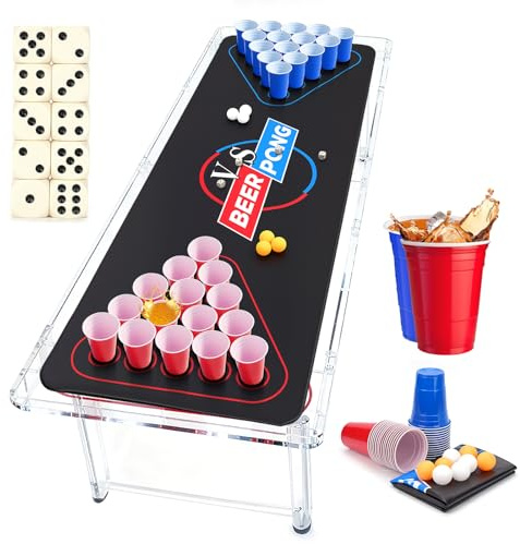 mobumeia Bierpong Becher Set, Tische Matte mit 30 Beerpongbecher 8 Tischtennisbälle, Wiederverwendbare, 480ML Beer Pong Becher Red Cups für Party Trinkspiele Camping Geburtstag Hochzeit