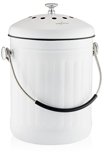 RED FACTOR Premium Kompostbehälter Küche Aus Edelstahl Geruchlos - Bio Mülleimer - Inklusive Kostenlosen Aktivkohlefiltern (Weiß, 5 Liter)