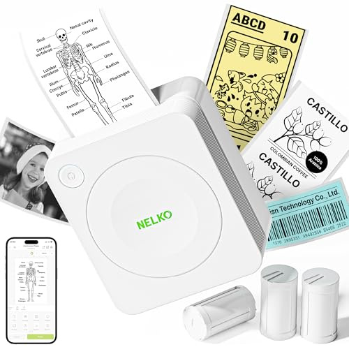 Nelko Mini Drucker PM230, Smart AI APP unterstützter Thermodrucker, Bluetooth Etikettendrucker mit 3 Rollen Etiketten, Fotodrucker für Smartphone, DIY Erstellung, Studiennotizen, Aufkleber (Weiß)