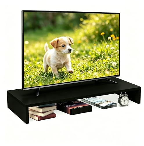 Awhtixbo Monitorständer Holz, ergonomische Monitorerhöhung für Schreibtisch, passend für PC, Laptop und TV, belastbar bis 20kg, 85x35x12cm, schwarz