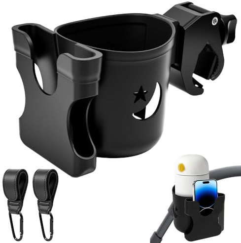 Huucozn Getränkehalter Kinderwagen Buggy Zubehör Universal Becherhalter Flaschenhalter Kindersitz 2 Kinderwagenhaken Verstellbarer Kaffeehalter Fahrrad Rollstuhl Rollator Cup Holder für Kinderwagen
