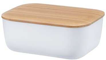 RIG-TIG Box-It Butterdose mit Bambusdeckel – Passend für Normale Butterstücke, Spülmaschinengeeignet, BPA-freies Melamin mit Nachhaltigem Bambusdeckel, Weiß