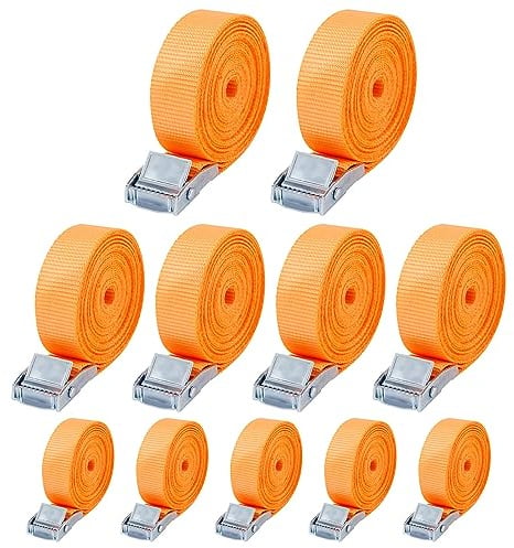 10 Stück Spanngurt,Zurrgurt,25 mm x 4 m, Spanngurte mit klemmschloss，Für Fahrräder, Trolleys, Gepäck, nach DIN EN 12195-2 (orange Farbe-4M)