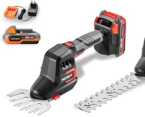 FUXTEC Akku Grasschere & Strauchschere FX-E1HHS20-SET • 20V Handheckenschere mit 2Ah Akku • 200mm Schwert • 105mm Rasentrimmer • 80 Min Laufzeit • inkl. Ladegerät