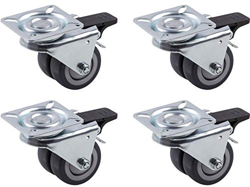 Metafranc Doppelrollen Ø 50 mm-4 Stück-60 x 60 mm Platte-TPR-Räder-Kugellager-70 kg Tragkraft-Ideal für schwere Gegenstände/Strandkorbrollen/Schwerlastrollen/Möbelrollen / 804660 grau