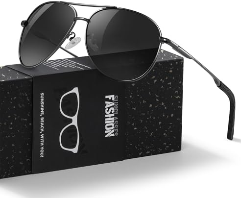 kunchu Sonnenbrille Herren Damen Polarisierte Unisex UV400-Schutz Klassische Ultraleichte Fahren Angeln Laufen Outdoor Schwarze Fliegerbrille