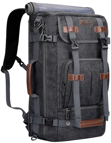 WITZMAN Canvas Reiserucksack Herren Umwandelbar mit 17-Zoll-Laptopfach | Großer Stauraum, 3-in-1 und praktische Fächer, ideal für Reisen, Arbeit und Kurztrips, A519-2 Gross Schwarz
