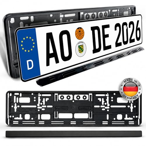 Kennzeichenhalter ohne Werbung 2er Set Schwarz - Kennzeichenhalterung Nummernschildhalter 520 x 110 mm - Made in Germany - Klapperfrei