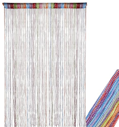 HFMYGS Fadenvorhang Türvorhang, Fliegenvorhang Terrassentür, Türvorhänge Fliegengitter Fliegenschutz, Fadenvorhang Blickdicht Glitzer Fadengardine Türvorhänge (Regenbogen 200x100cm)