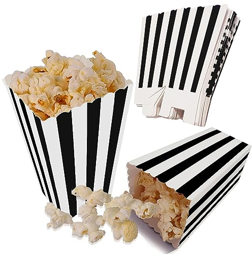 24 Stücke Popcorn Boxes, Popcorntüten Schwarz,Candy Tüten Partytüten | 3 verschiedenen Designs Popcornschachteln Candybar Tüten für Partys,Familienfeier,Kino,Kindergeburtstag
