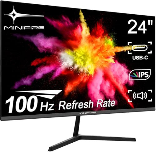 Minifire 24 Zoll Type-C Monitor mit Lautsprecher, 100Hz, IPS, FHD 1080P Adaptive Sync PC Bildschirm, HDMI USB-C Anschlüsse (MF24X3 USB-C Kabel im Lieferumfang enthalten)