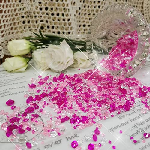 Diamanten Deko, Funkelnde Glassteine, 3 Farben Mix, 4200 Stück, Rosa | Robust und Langlebig, für Themen-Geburtstagsfeiern, Abschlussfeiern, Hochzeiten und Jubiläen
