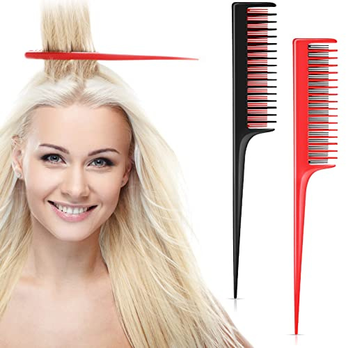 2 Stück Haare Toupierkamm Frauen Kamm zum Toupieren Friseur Toupierkamm Volumen Kamm zum Stylen Rattenschwanzkamm Professioneller Haarkämme, Schwarz und Rot