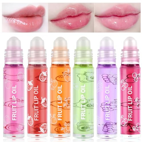AOOWU Glitzer-Lipgloss Aufrollen, Farblos Roll on Lip Glow Oil Durchsichtig, 6 Stäbchen Fruity Moisturizing Lippenöl, Lip Gloss für Langanhaltend Glossy Pflegende Lippen (6 PCS)