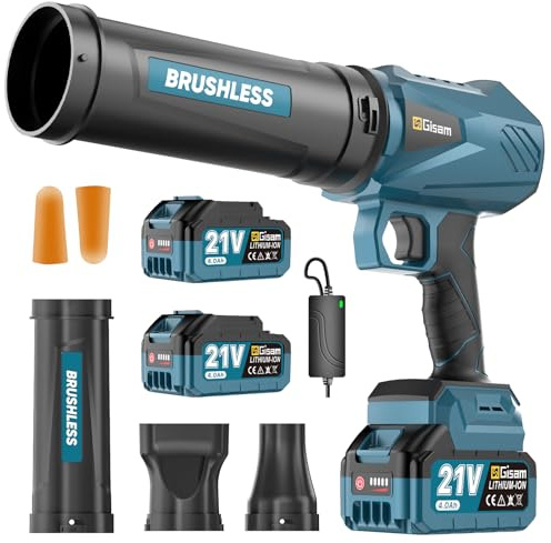 Akku-Laubbläser, Bürstenloser Motor mit 2x4.0Ah Akkus,Leaf Blower,Luftmenge 800m³/h,Stufenloses Getriebe,3 DüSen, 1,82 Lbs Leicht für Garten,Laub,Staub & Schnee