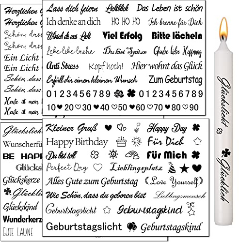 Hongma Kerzentatoo 4PCS Kerzen Tattoofolie Sprüche Geburtstag Kerzentattoos Glück Tattoo Folie Kerzentatoofolie Kerzenfolien Wasserschiebefolie Tatoofolie Kerzenaufkleber Sticker für Glückslicht