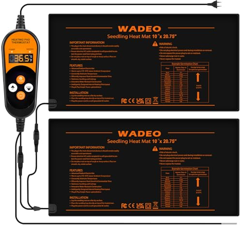 WADEO Heizmatte Pflanzen mit Thermostat 50W, 2 Matten mit 1 Controller, Sämlinge Heizmatte mit automatische Heizfunktion und Timerfunktion, Wärmematte für Zimmergewächshaus und Anzucht - 53 x 25 cm