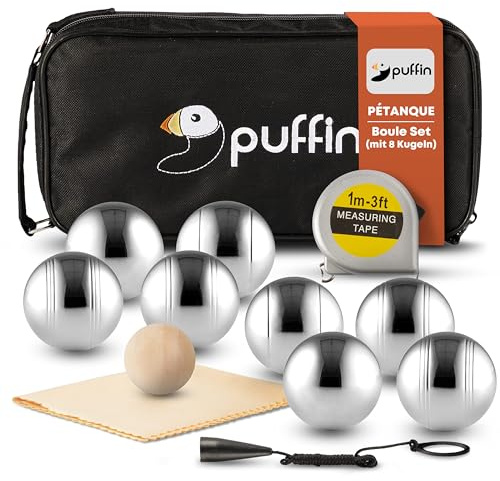 Puffin Boule Set - Petanque Set | Boule Spiel mit 8 Metall Kugeln & Zubehör | Outdoor Spielzeug für die ganze Familie | Strand Spiel für Kinder & Erwachsene
