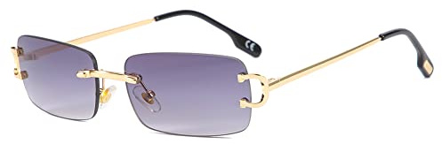 kachawoo Kleine Retro-Sonnenbrille, rechteckig, randlos, Vintage, männlich, weiblich, Sonnenbrille, UV400, rahmenlose Geburtstagsgeschenke für Mädchen (gold with grey)